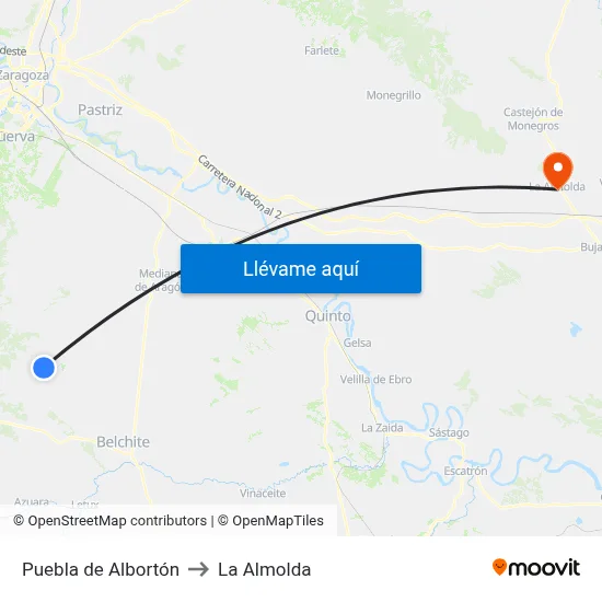Puebla de Albortón to La Almolda map