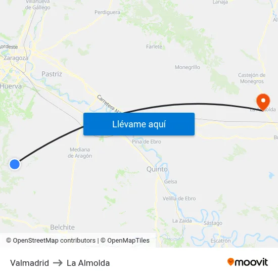 Valmadrid to La Almolda map