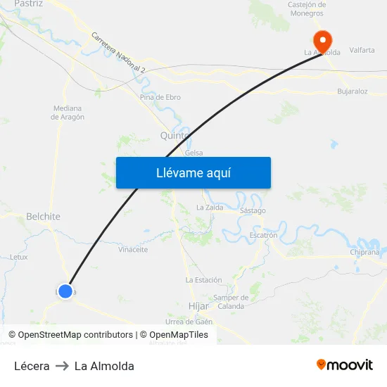 Lécera to La Almolda map