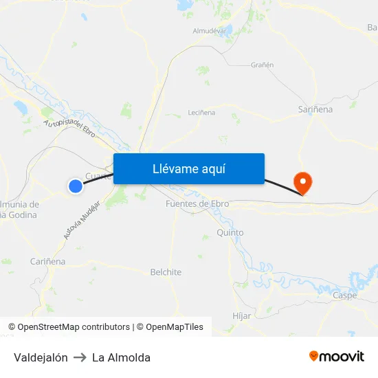Valdejalón to La Almolda map