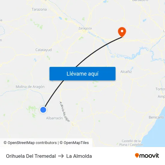 Orihuela Del Tremedal to La Almolda map