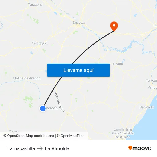 Tramacastilla to La Almolda map