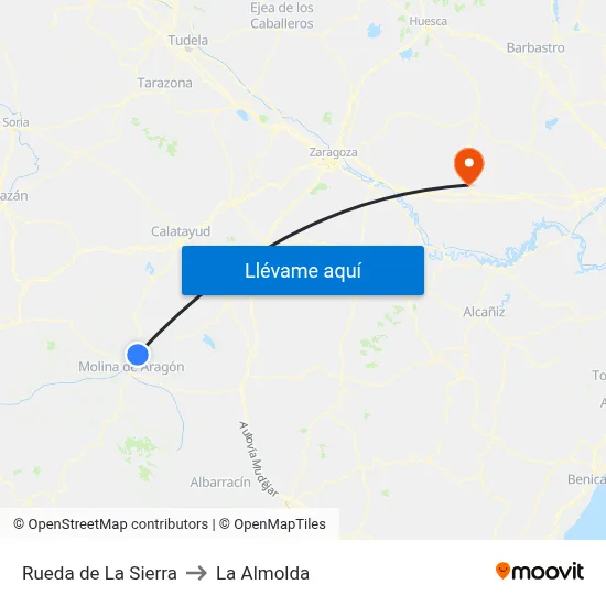 Rueda de La Sierra to La Almolda map