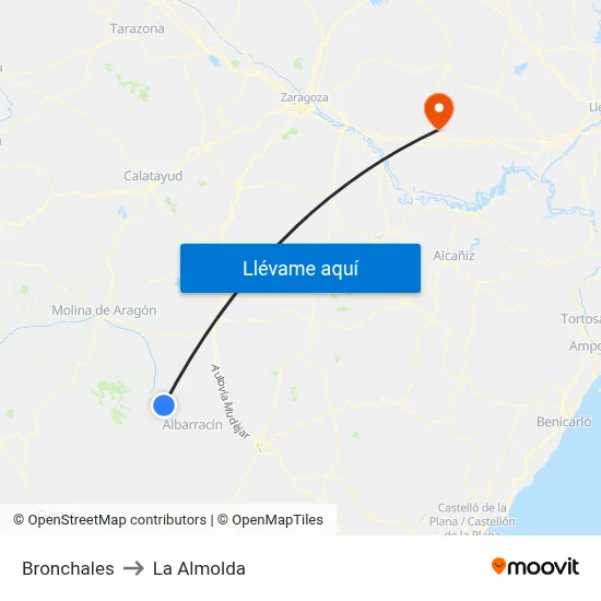 Bronchales to La Almolda map