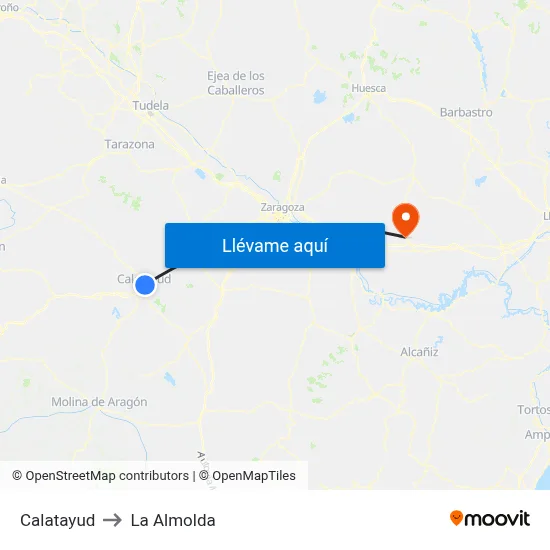 Calatayud to La Almolda map