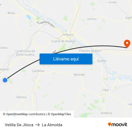 Velilla De Jiloca to La Almolda map