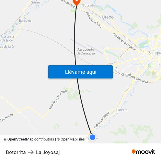 Botorrita to La Joyosaj map