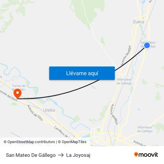 San Mateo De Gállego to La Joyosaj map