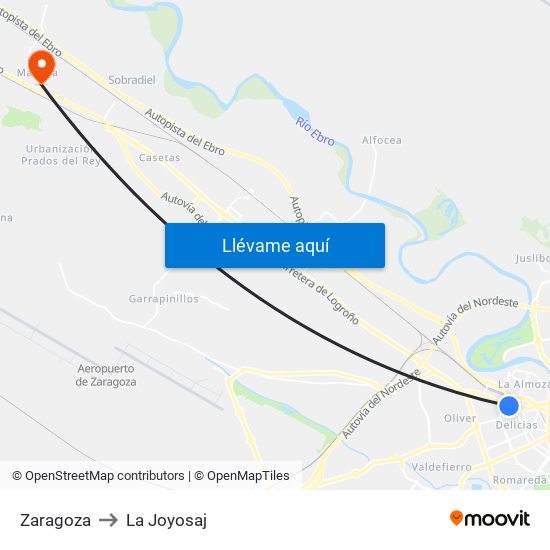 Zaragoza to La Joyosaj map