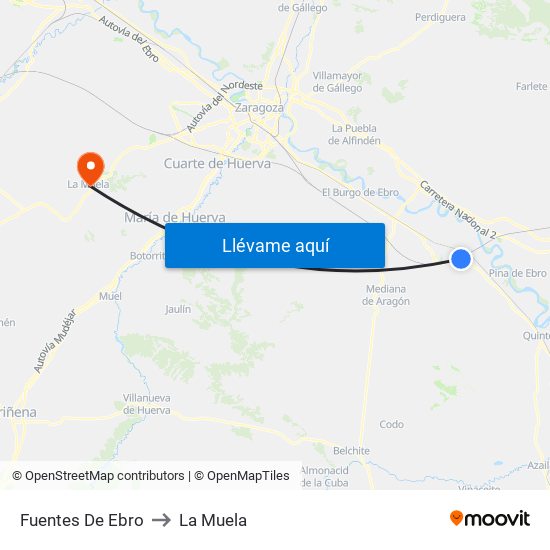 Fuentes De Ebro to La Muela map