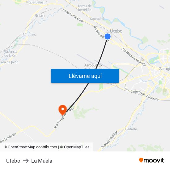 Utebo to La Muela map