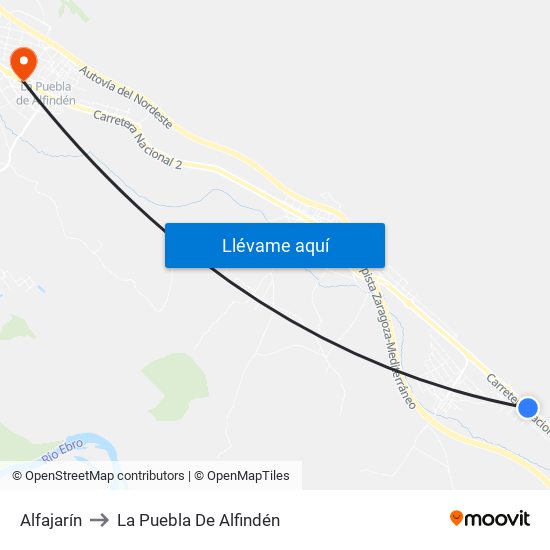 Alfajarín to La Puebla De Alfindén map