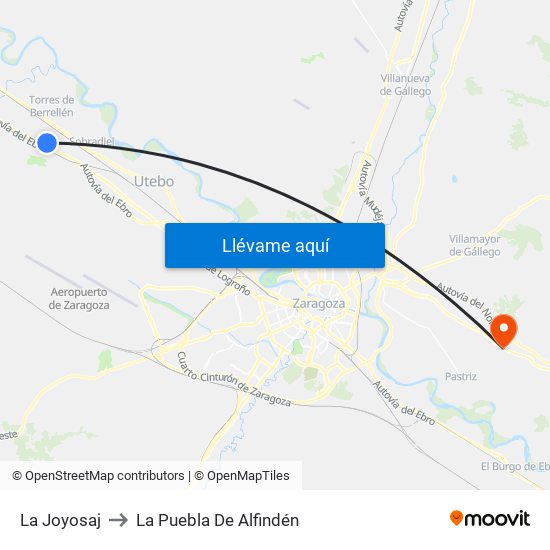 La Joyosaj to La Puebla De Alfindén map