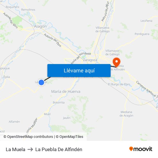 La Muela to La Puebla De Alfindén map