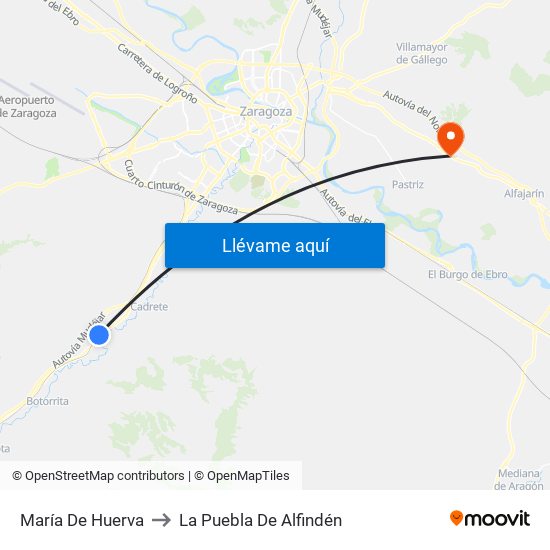 María De Huerva to La Puebla De Alfindén map