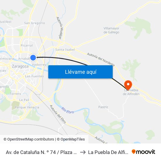 Av. de Cataluña N. º 74 / Plaza Mozart to La Puebla De Alfindén map
