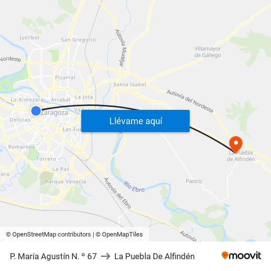 P. María Agustín N. º 67 to La Puebla De Alfindén map