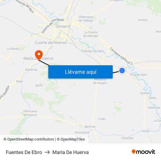 Fuentes De Ebro to María De Huerva map