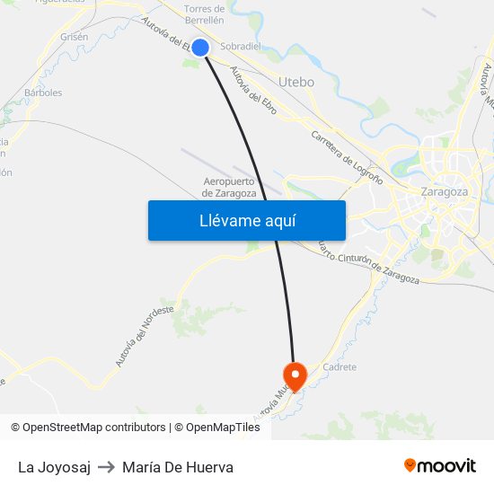 La Joyosaj to María De Huerva map