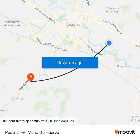 Pastriz to María De Huerva map