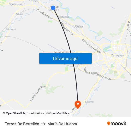Torres De Berrellén to María De Huerva map