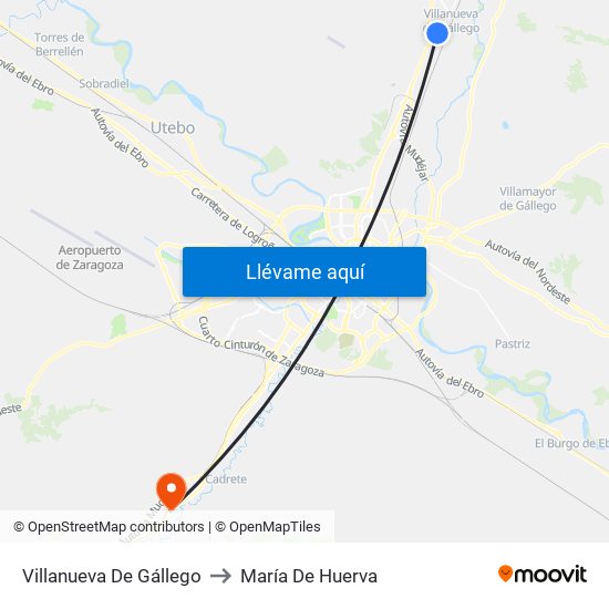 Villanueva De Gállego to María De Huerva map
