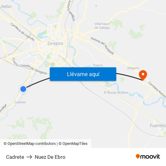 Cadrete to Nuez De Ebro map