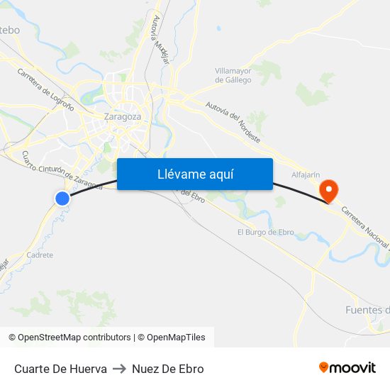 Cuarte De Huerva to Nuez De Ebro map