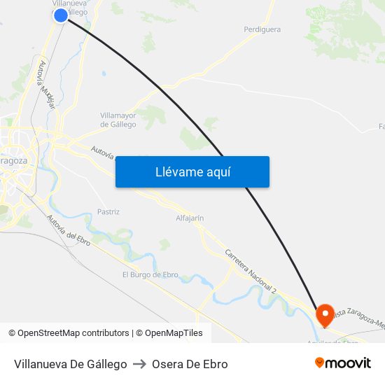 Villanueva De Gállego to Osera De Ebro map