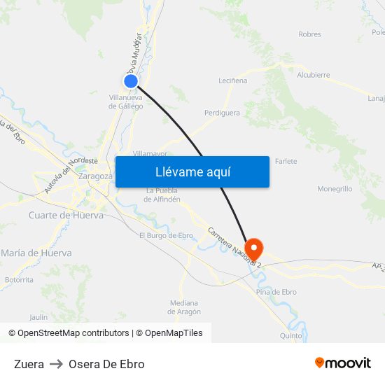 Zuera to Osera De Ebro map