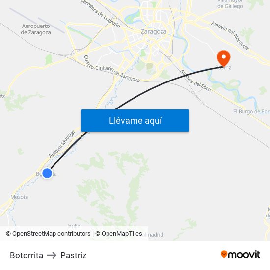 Botorrita to Pastriz map
