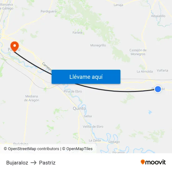 Bujaraloz to Pastriz map