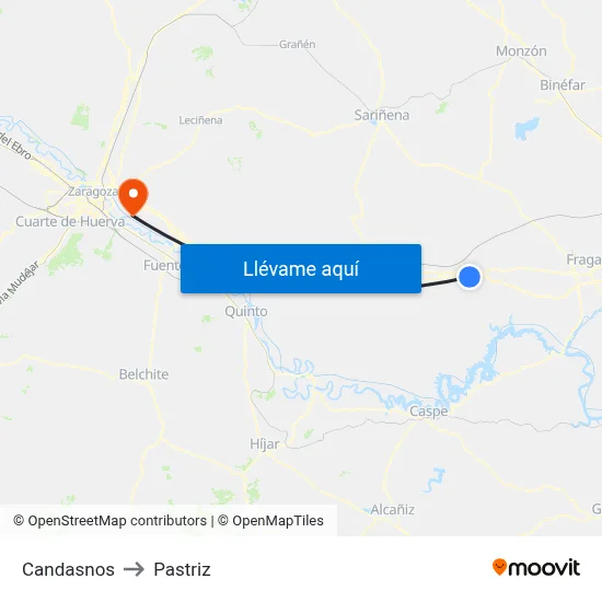 Candasnos to Pastriz map