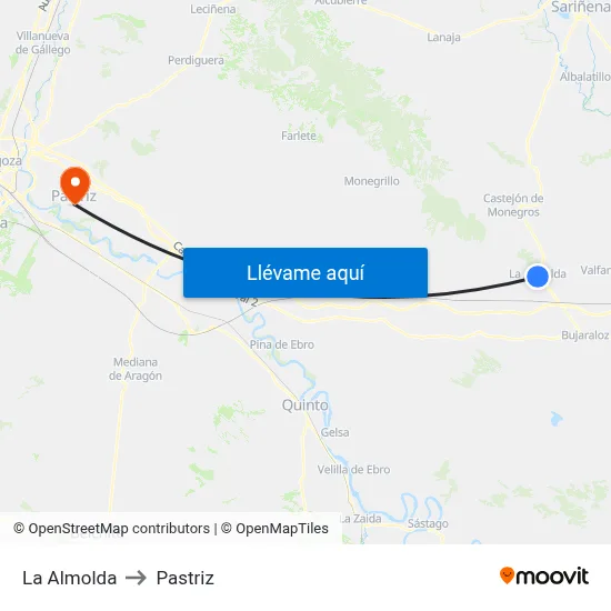 La Almolda to Pastriz map