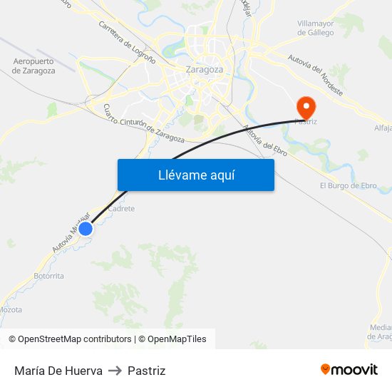 María De Huerva to Pastriz map