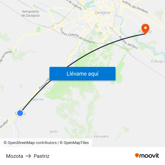 Mozota to Pastriz map