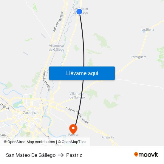 San Mateo De Gállego to Pastriz map