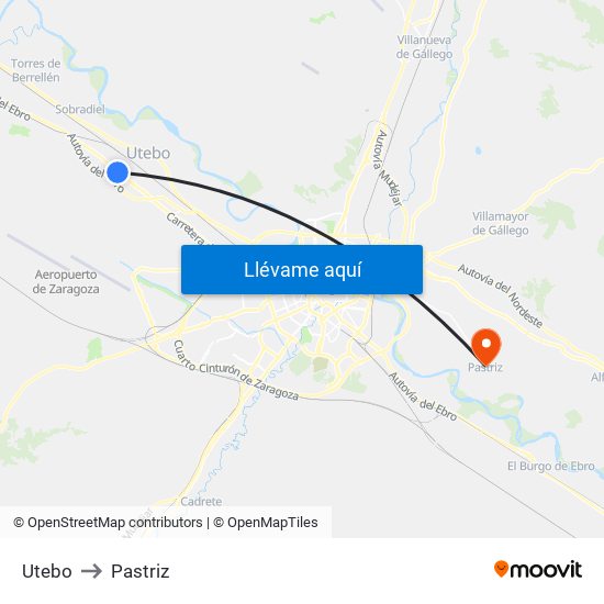 Utebo to Pastriz map
