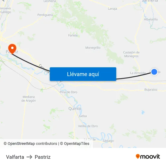 Valfarta to Pastriz map