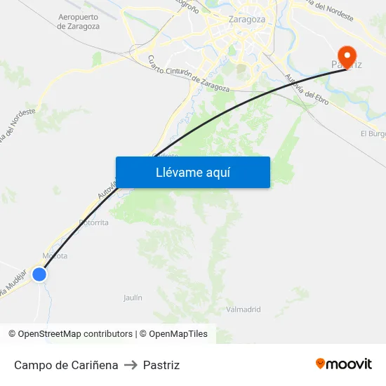 Campo de Cariñena to Pastriz map