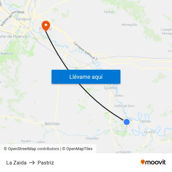 La Zaida to Pastriz map