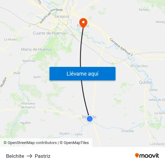 Belchite to Pastriz map