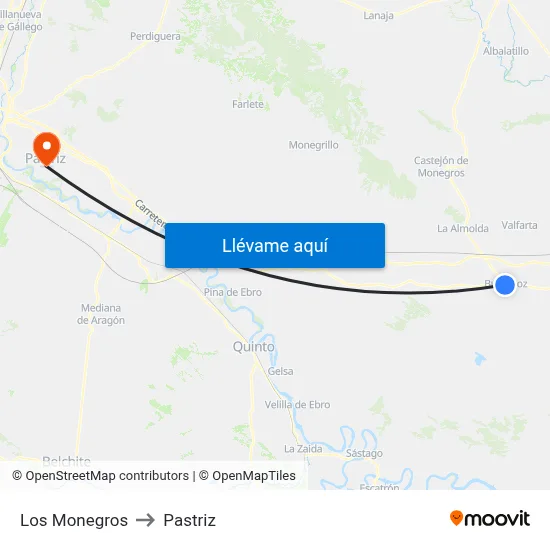 Los Monegros to Pastriz map