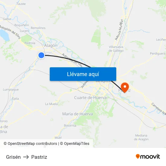 Grisén to Pastriz map