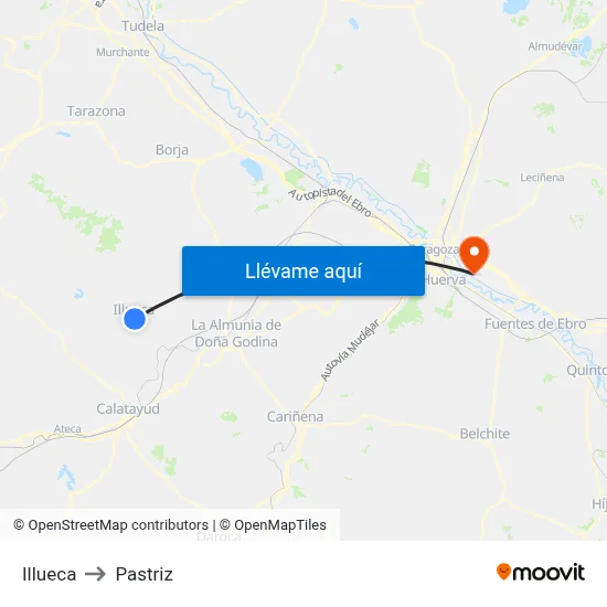 Illueca to Pastriz map