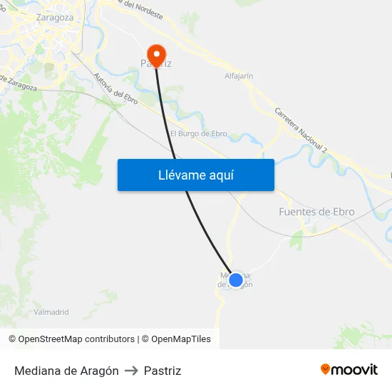 Mediana de Aragón to Pastriz map