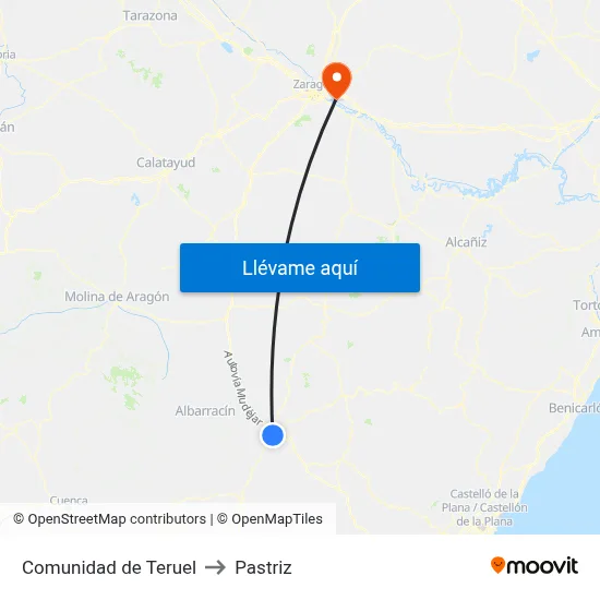 Comunidad de Teruel to Pastriz map