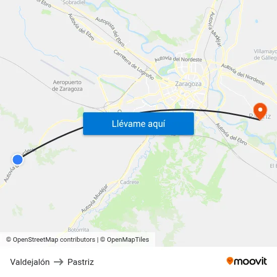 Valdejalón to Pastriz map