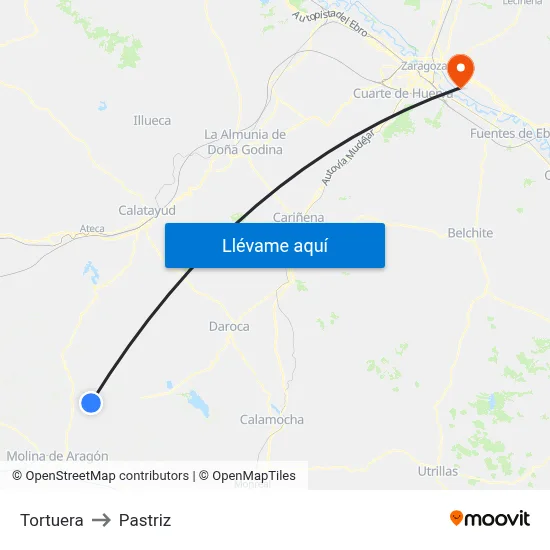 Tortuera to Pastriz map