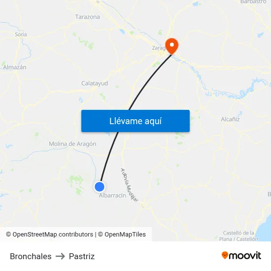 Bronchales to Pastriz map